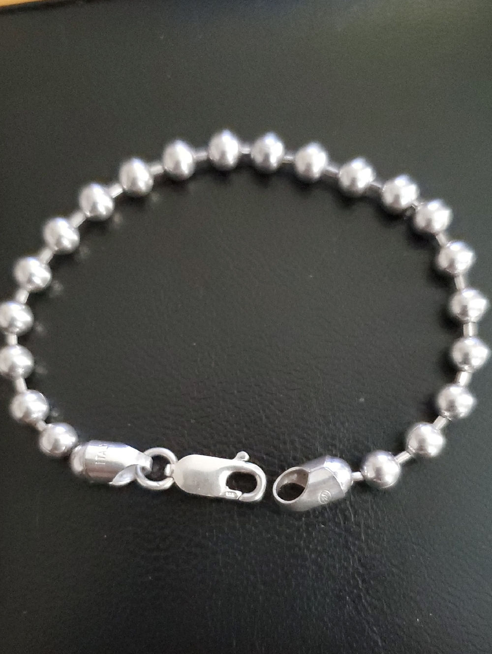 Italy  925 Sterling Silver Bead Ball Dog Tag Bracele 7" , 10.4  grms & 5mm